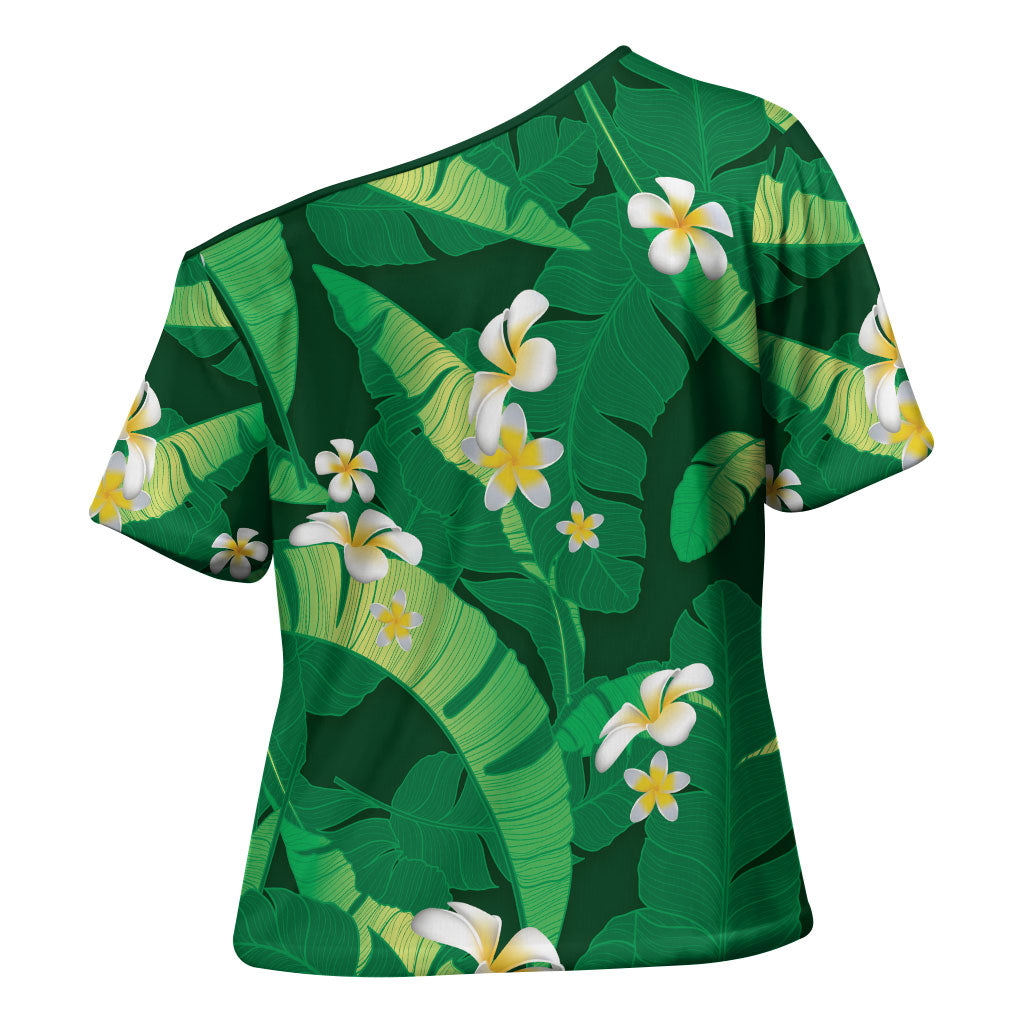 Green Banana Leaf Hawaii Cross Shoulder Shirt Lau Maia Plumeria Tropical Summer Vibes