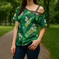 Green Banana Leaf Hawaii Cross Shoulder Shirt Lau Maia Plumeria Tropical Summer Vibes