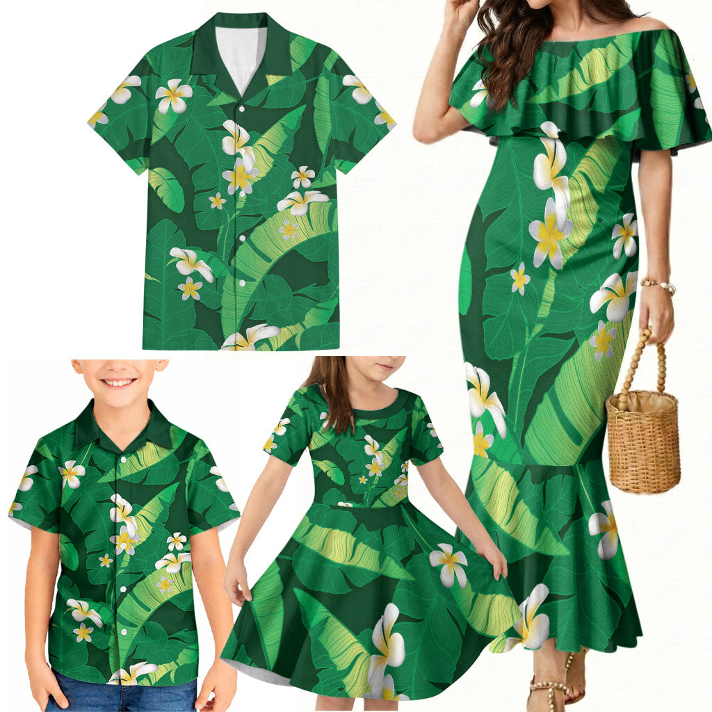Green Banana Leaf Hawaii Family Matching Mermaid Dress and Hawaiian Shirt Lau Maia Plumeria Tropical Summer Vibes LT14 - Polynesian Pride