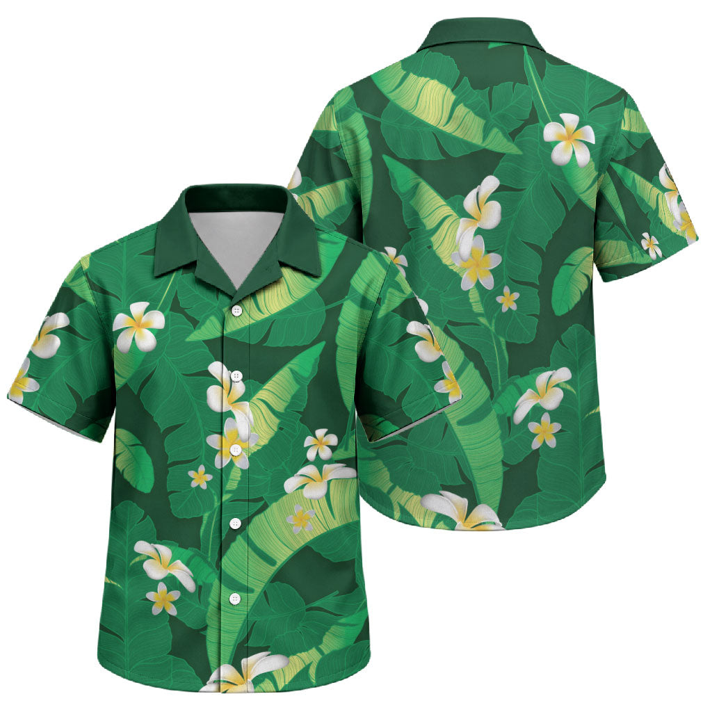 Green Banana Leaf Hawaii Family Matching Mermaid Dress and Hawaiian Shirt Lau Maia Plumeria Tropical Summer Vibes