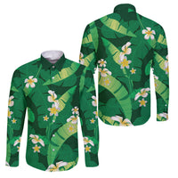 Green Banana Leaf Hawaii Family Matching Off Shoulder Maxi Dress and Hawaiian Shirt Lau Maia Plumeria Tropical Summer Vibes