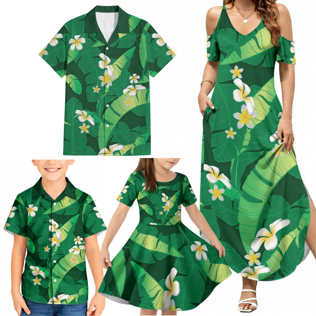 Green Banana Leaf Hawaii Family Matching Summer Maxi Dress and Hawaiian Shirt Lau Maia Plumeria Tropical Summer Vibes LT14 - Polynesian Pride