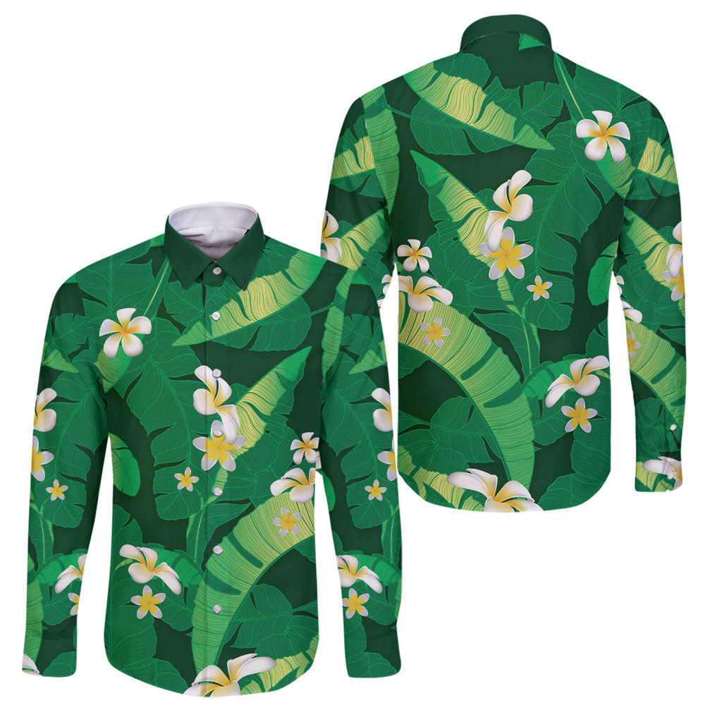 Green Banana Leaf Hawaii Family Matching Summer Maxi Dress and Hawaiian Shirt Lau Maia Plumeria Tropical Summer Vibes