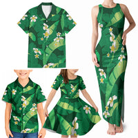 Green Banana Leaf Hawaii Family Matching Tank Maxi Dress and Hawaiian Shirt Lau Maia Plumeria Tropical Summer Vibes