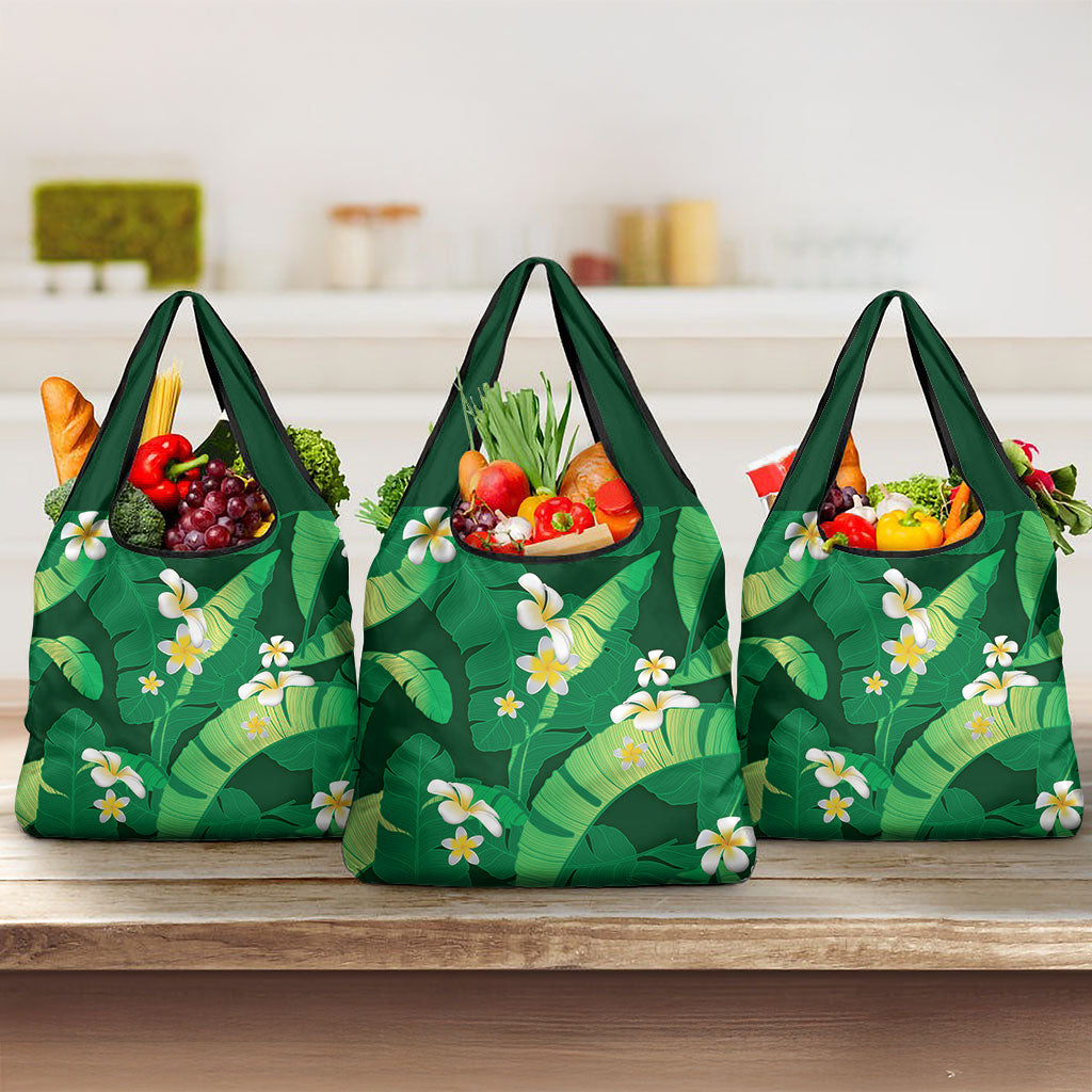 Green Banana Leaf Hawaii Grocery Bag Lau Maia Plumeria Tropical Summer Vibes