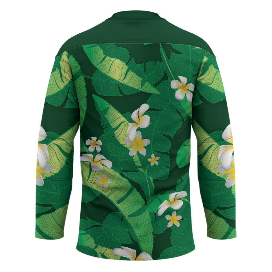 Green Banana Leaf Hawaii Hockey Jersey Lau Maia Plumeria Tropical Summer Vibes