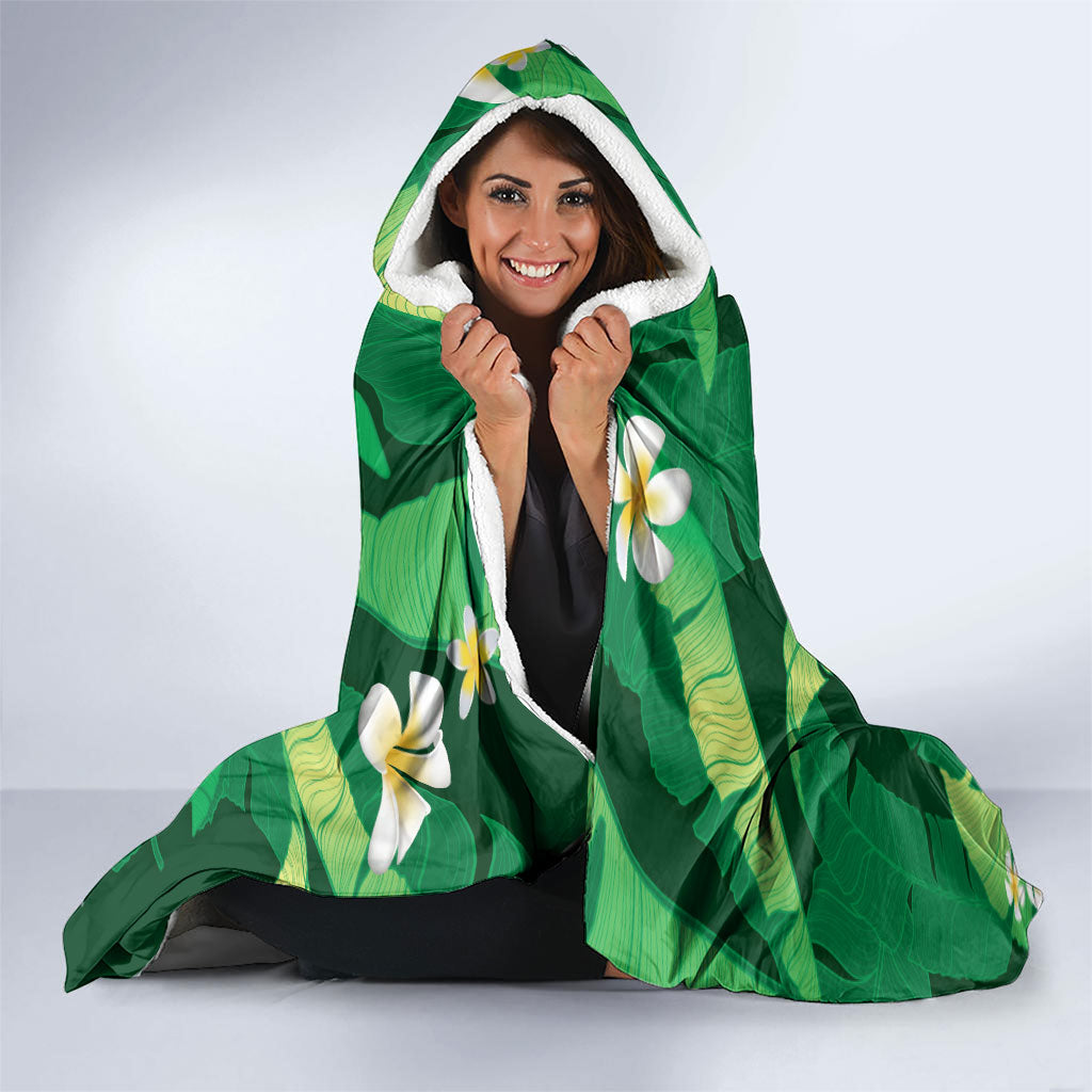 Green Banana Leaf Hawaii Hooded Blanket Lau Maia Plumeria Tropical Summer Vibes