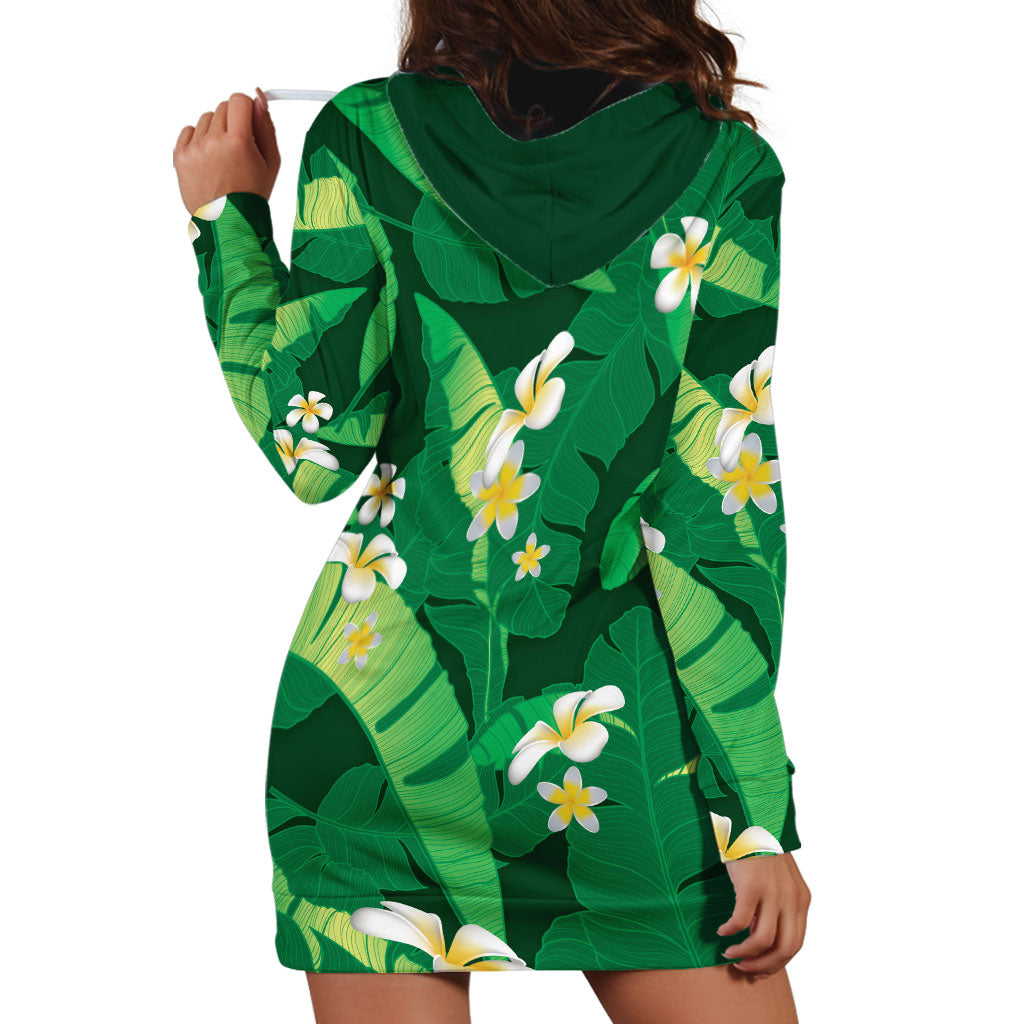 Green Banana Leaf Hawaii Hoodie Dress Lau Maia Plumeria Tropical Summer Vibes