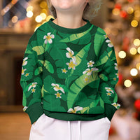 Green Banana Leaf Hawaii Kid Ugly Christmas Sweater Lau Maia Plumeria Tropical Summer Vibes