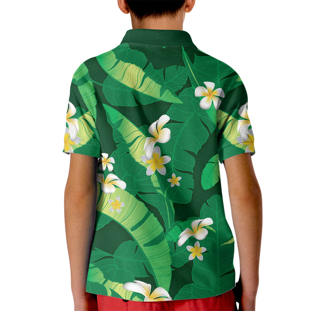 Green Banana Leaf Hawaii Kid Polo Shirt Lau Maia Plumeria Tropical Summer Vibes