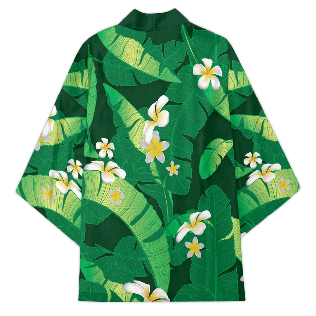 Green Banana Leaf Hawaii Kimono Lau Maia Plumeria Tropical Summer Vibes