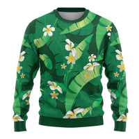 Green Banana Leaf Hawaii Ugly Christmas Sweater Lau Maia Plumeria Tropical Summer Vibes