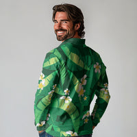 Green Banana Leaf Hawaii Long Sleeve Polo Shirt Lau Maia Plumeria Tropical Summer Vibes
