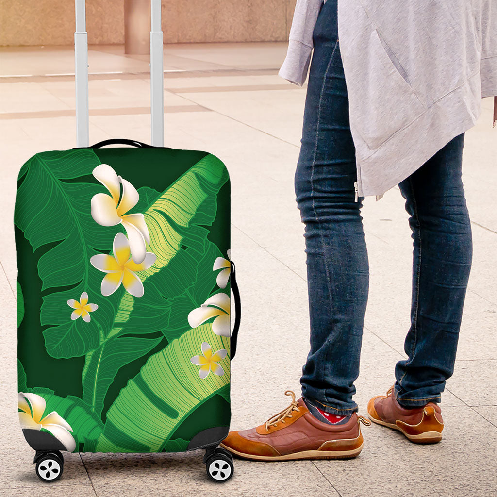 Green Banana Leaf Hawaii Luggage Cover Lau Maia Plumeria Tropical Summer Vibes
