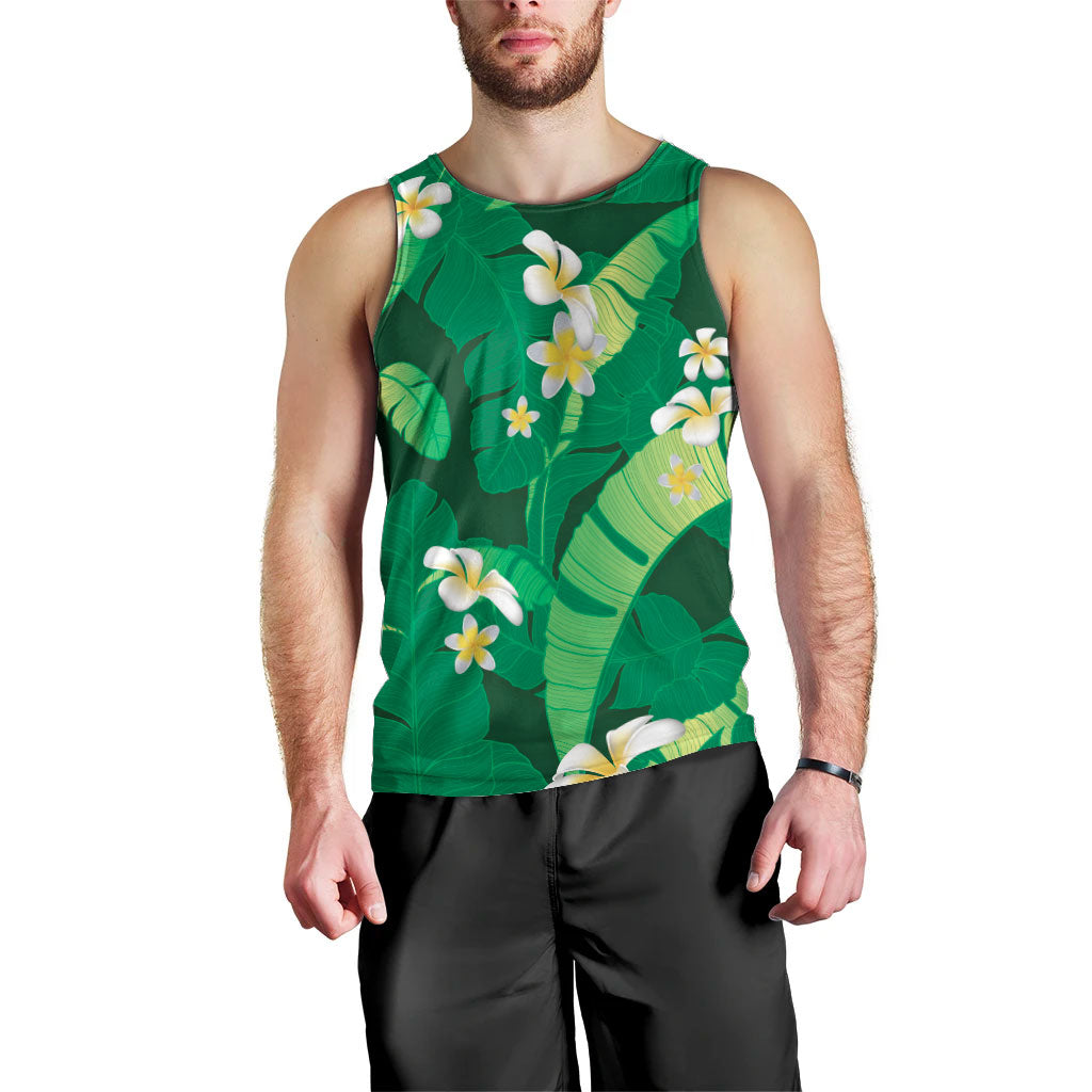 Green Banana Leaf Hawaii Men Tank Top Lau Maia Plumeria Tropical Summer Vibes