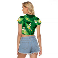 Green Banana Leaf Hawaii Raglan Cropped T Shirt Lau Maia Plumeria Tropical Summer Vibes