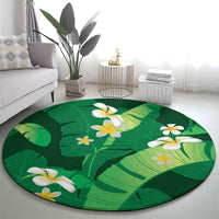 Green Banana Leaf Hawaii Round Carpet Lau Maia Plumeria Tropical Summer Vibes