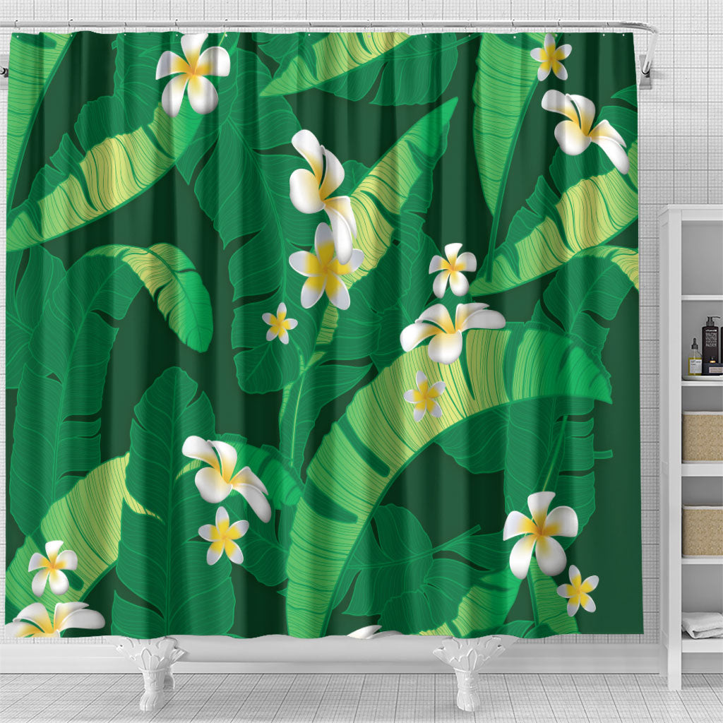 Green Banana Leaf Hawaii Shower Curtain Lau Maia Plumeria Tropical Summer Vibes