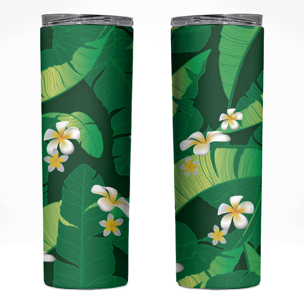Green Banana Leaf Hawaii Skinny Tumbler Lau Maia Plumeria Tropical Summer Vibes