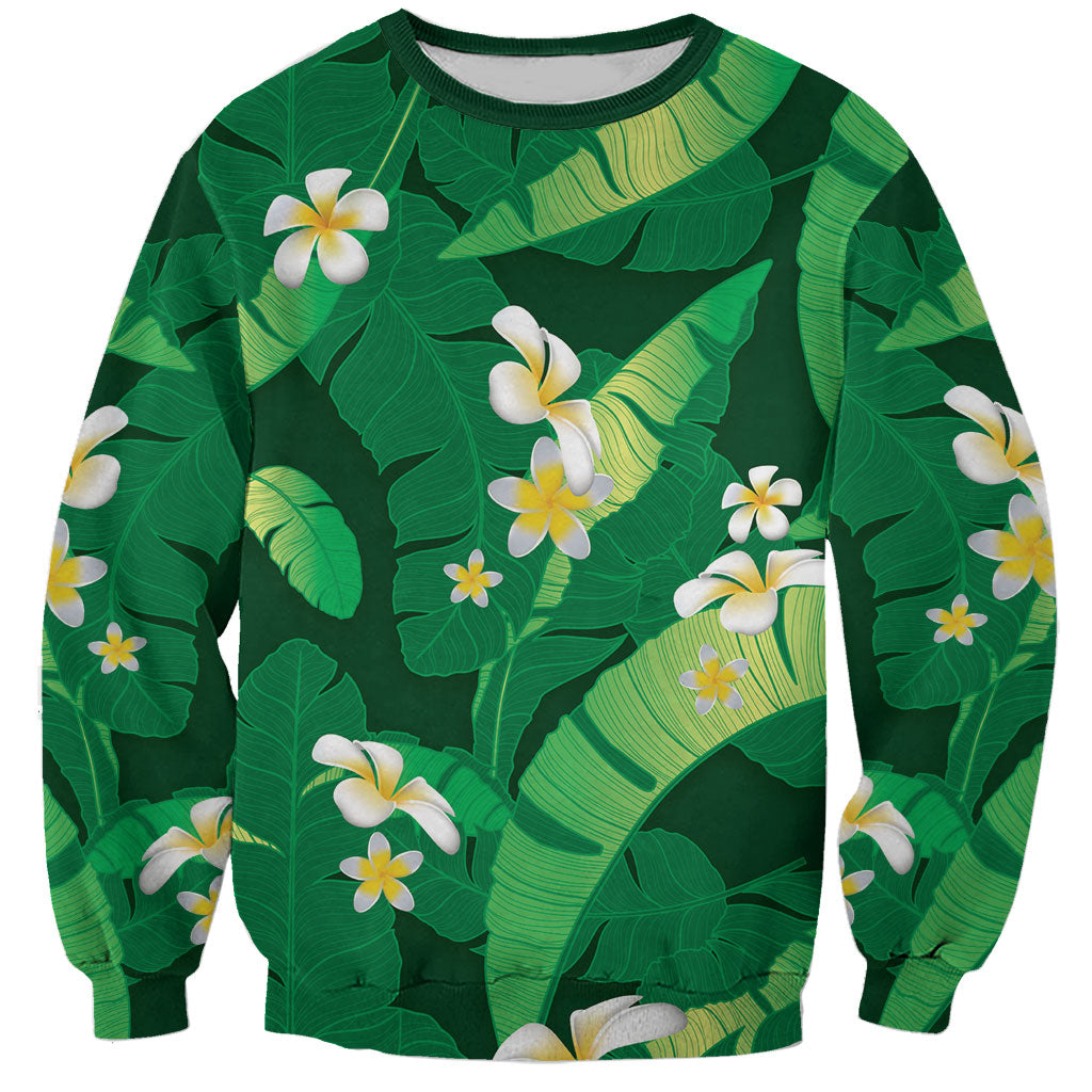 Green Banana Leaf Hawaii Sweatshirt Lau Maia Plumeria Tropical Summer Vibes