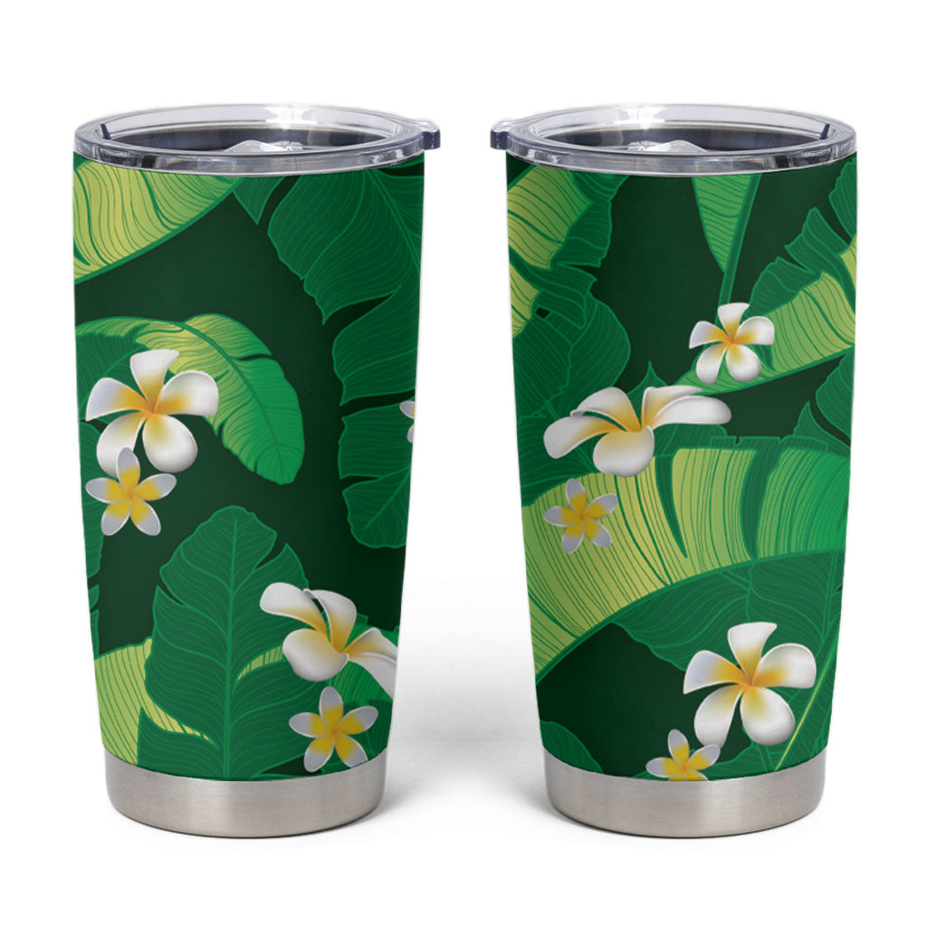 Green Banana Leaf Hawaii Tumbler Cup Lau Maia Plumeria Tropical Summer Vibes