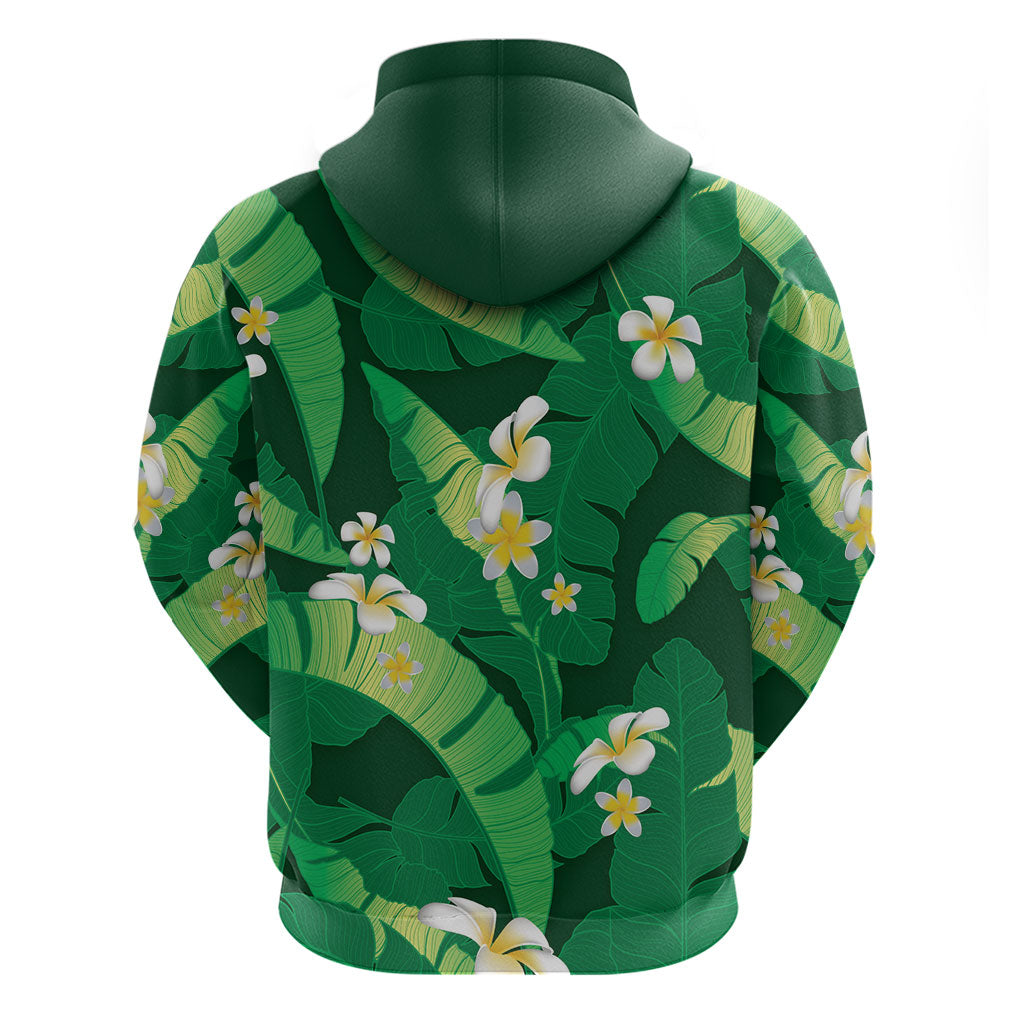 Green Banana Leaf Hawaii Zip Hoodie Lau Maia Plumeria Tropical Summer Vibes