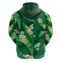 Green Banana Leaf Hawaii Zip Hoodie Lau Maia Plumeria Tropical Summer Vibes
