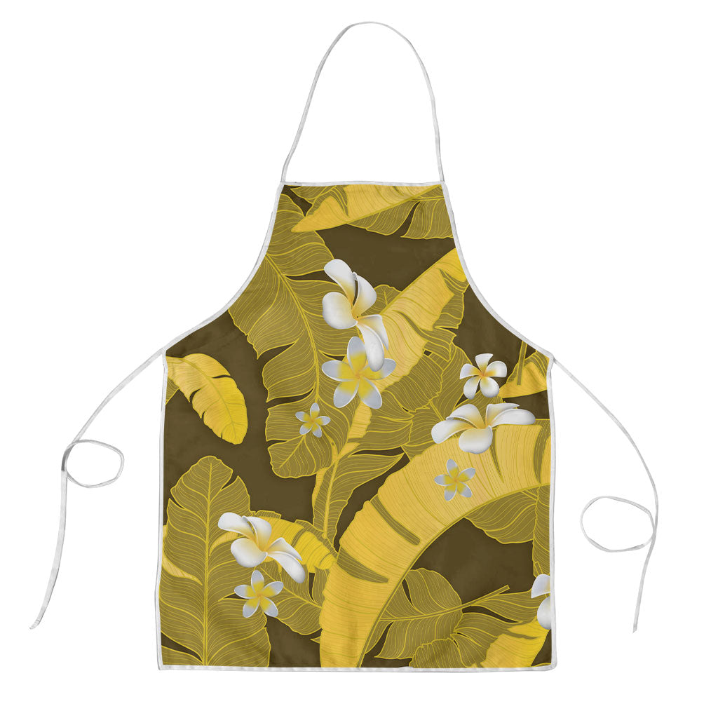 Yellow Banana Leaf Hawaii Apron Lau Maia Plumeria Tropical Summer Vibes