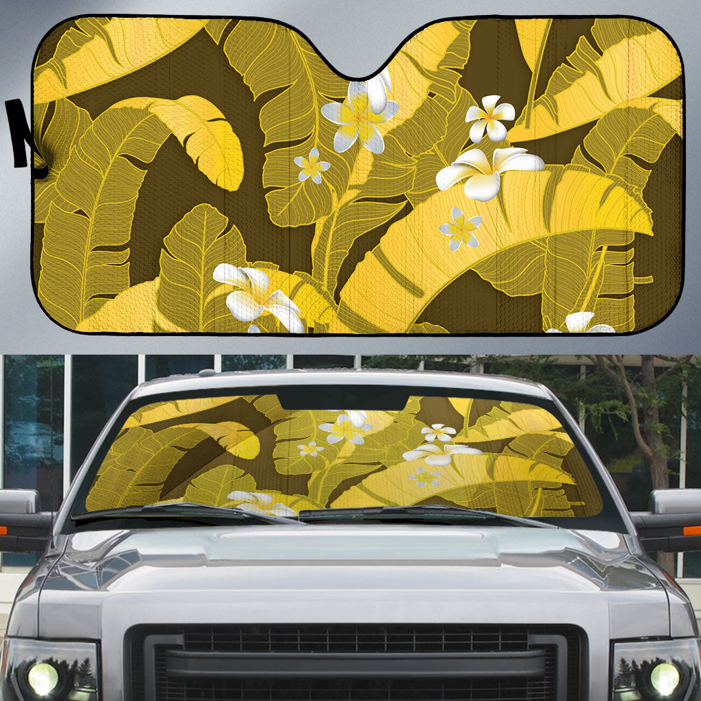 Yellow Banana Leaf Hawaii Auto Sun Shade Lau Maia Plumeria Tropical Summer Vibes