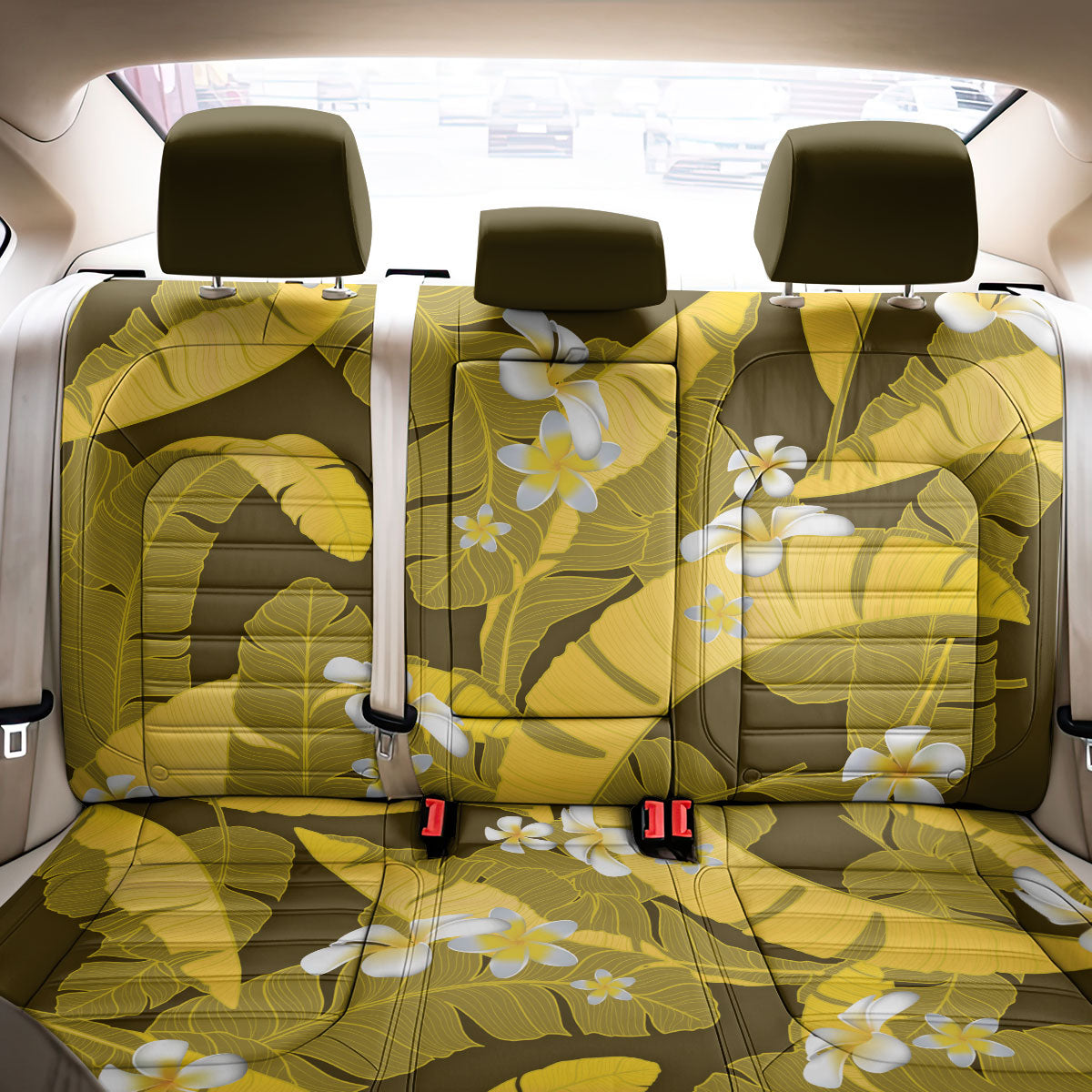 Yellow Banana Leaf Hawaii Back Car Seat Cover Lau Maia Plumeria Tropical Summer Vibes