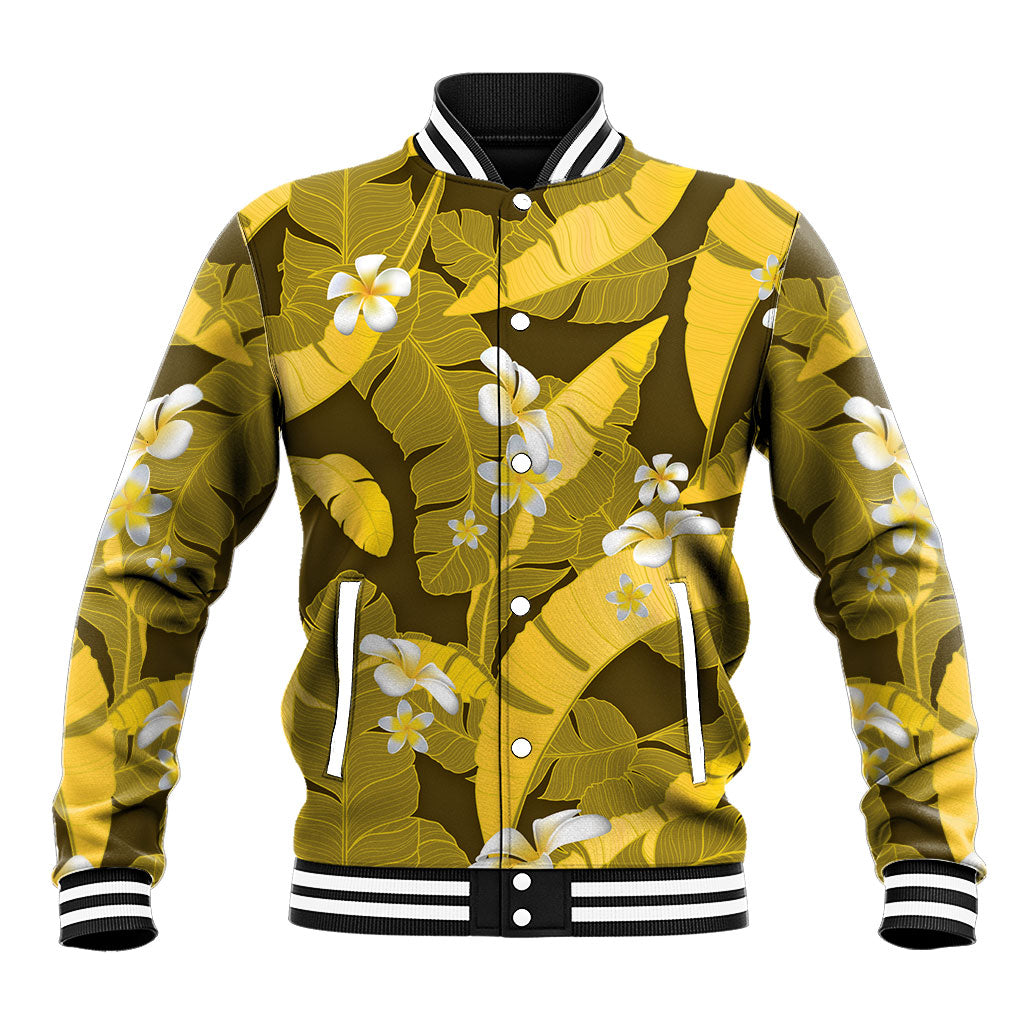 Yellow Banana Leaf Hawaii Baseball Jacket Lau Maia Plumeria Tropical Summer Vibes