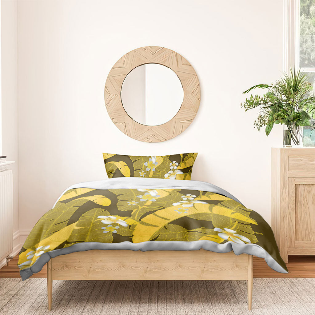 Yellow Banana Leaf Hawaii Bedding Set Lau Maia Plumeria Tropical Summer Vibes