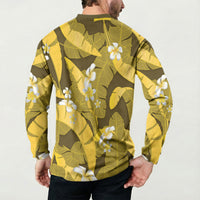 Yellow Banana Leaf Hawaii Button Sweatshirt Lau Maia Plumeria Tropical Summer Vibes