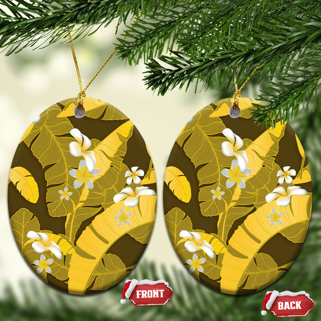 Yellow Banana Leaf Hawaii Ceramic Ornament Lau Maia Plumeria Tropical Summer Vibes LT14 Oval Yellow - Polynesian Pride