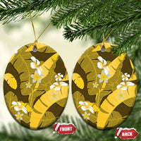Yellow Banana Leaf Hawaii Ceramic Ornament Lau Maia Plumeria Tropical Summer Vibes LT14 Oval Yellow - Polynesian Pride
