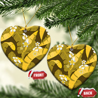 Yellow Banana Leaf Hawaii Ceramic Ornament Lau Maia Plumeria Tropical Summer Vibes LT14 Heart Yellow - Polynesian Pride