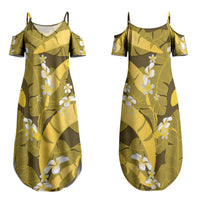 Yellow Banana Leaf Hawaii Couples Matching Summer Maxi Dress and Hawaiian Shirt Lau Maia Plumeria Tropical Summer Vibes