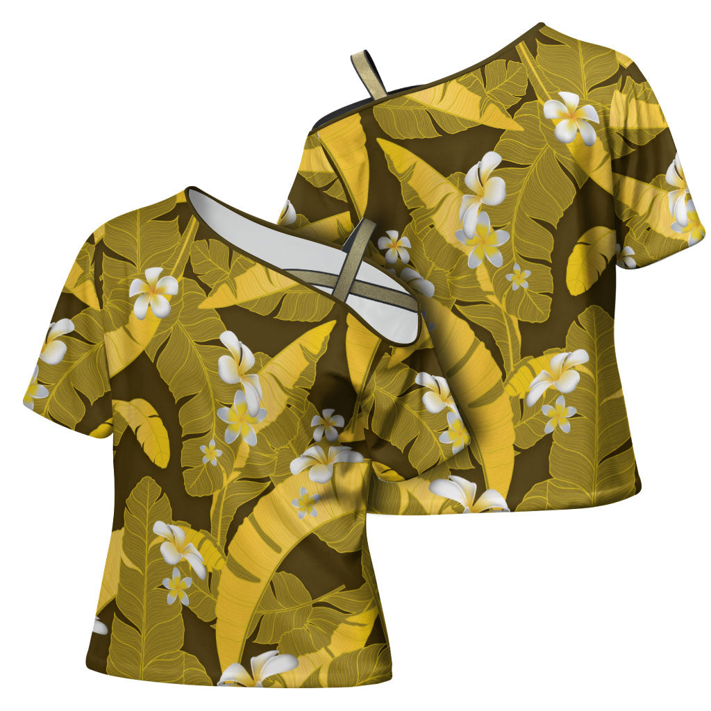 Yellow Banana Leaf Hawaii Cross Shoulder Shirt Lau Maia Plumeria Tropical Summer Vibes