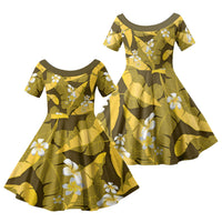 Yellow Banana Leaf Hawaii Family Matching Puletasi and Hawaiian Shirt Lau Maia Plumeria Tropical Summer Vibes