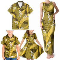 Yellow Banana Leaf Hawaii Family Matching Tank Maxi Dress and Hawaiian Shirt Lau Maia Plumeria Tropical Summer Vibes