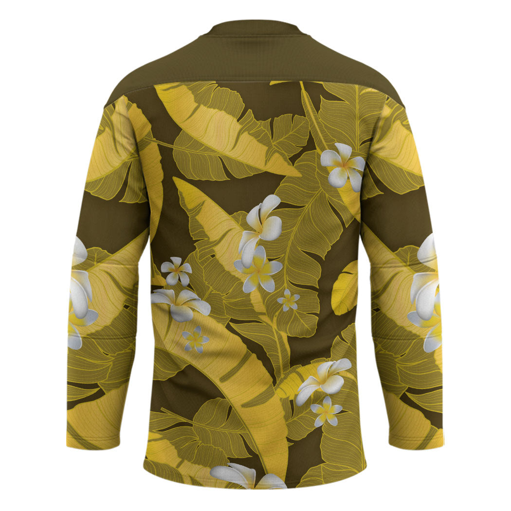 Yellow Banana Leaf Hawaii Hockey Jersey Lau Maia Plumeria Tropical Summer Vibes