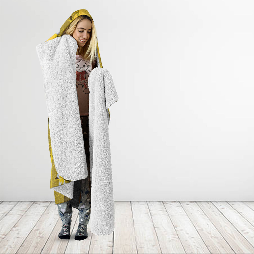 Yellow Banana Leaf Hawaii Hooded Blanket Lau Maia Plumeria Tropical Summer Vibes