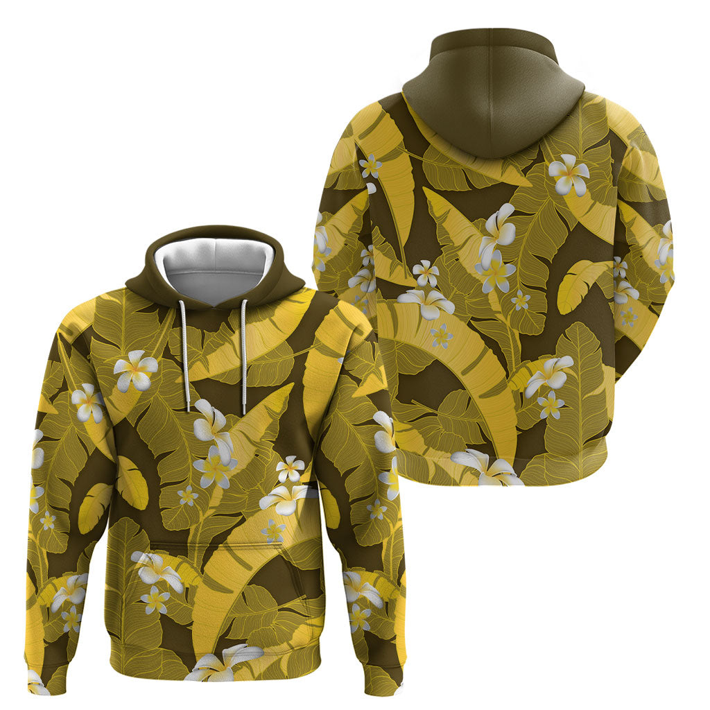 Yellow Banana Leaf Hawaii Hoodie Lau Maia Plumeria Tropical Summer Vibes