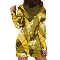 Yellow Banana Leaf Hawaii Hoodie Dress Lau Maia Plumeria Tropical Summer Vibes