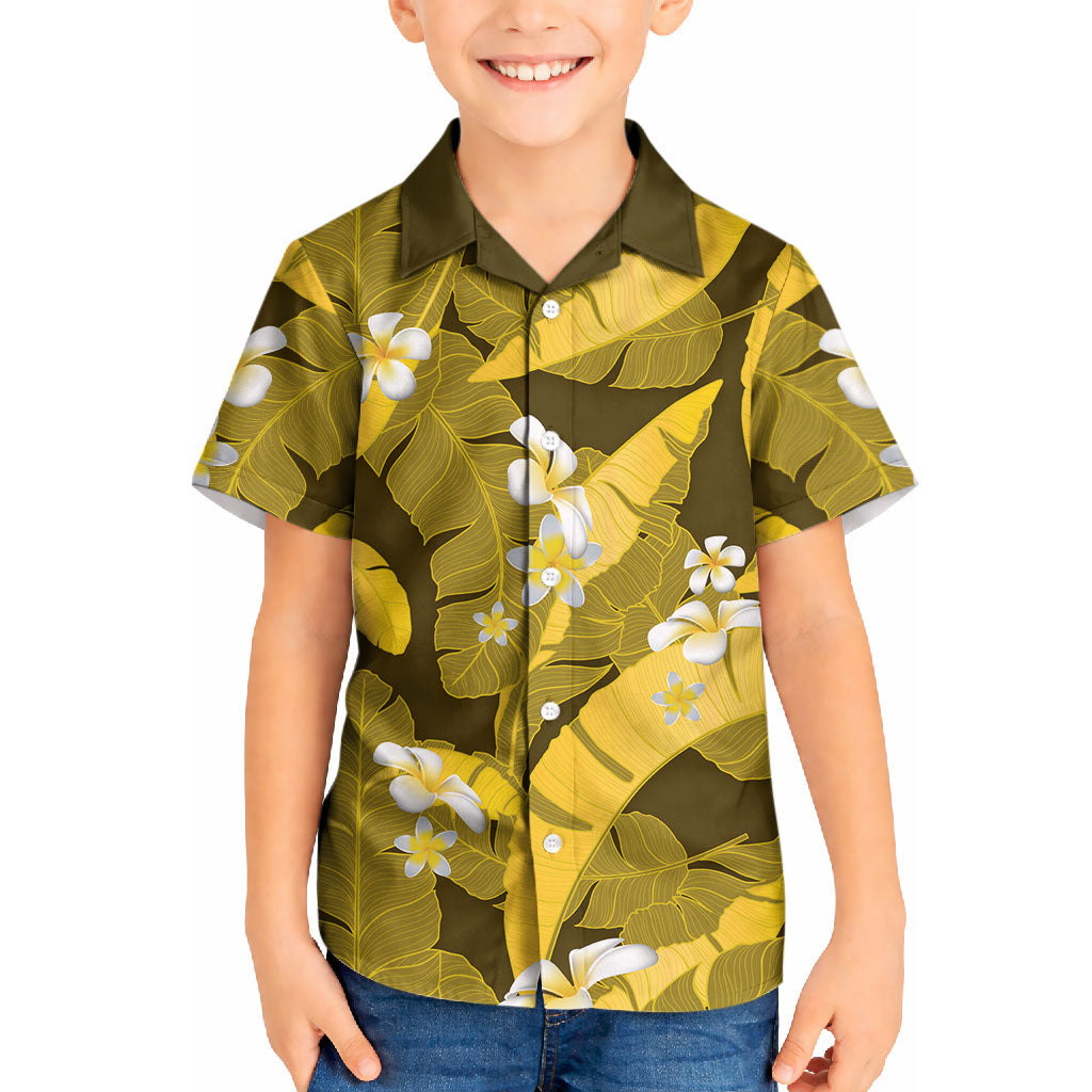 Yellow Banana Leaf Hawaii Kid Hawaiian Shirt Lau Maia Plumeria Tropical Summer Vibes