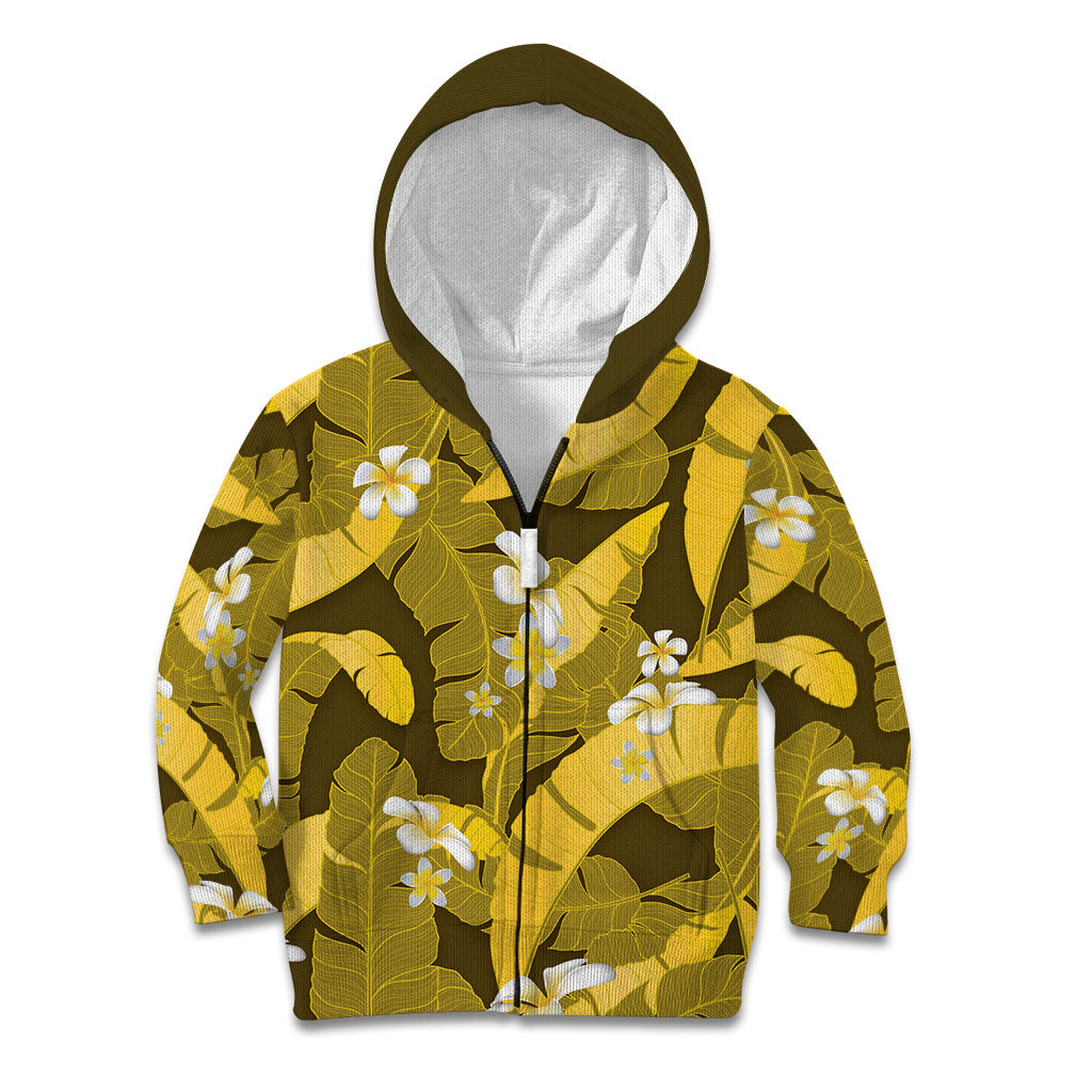 Yellow Banana Leaf Hawaii Kid Hoodie Lau Maia Plumeria Tropical Summer Vibes