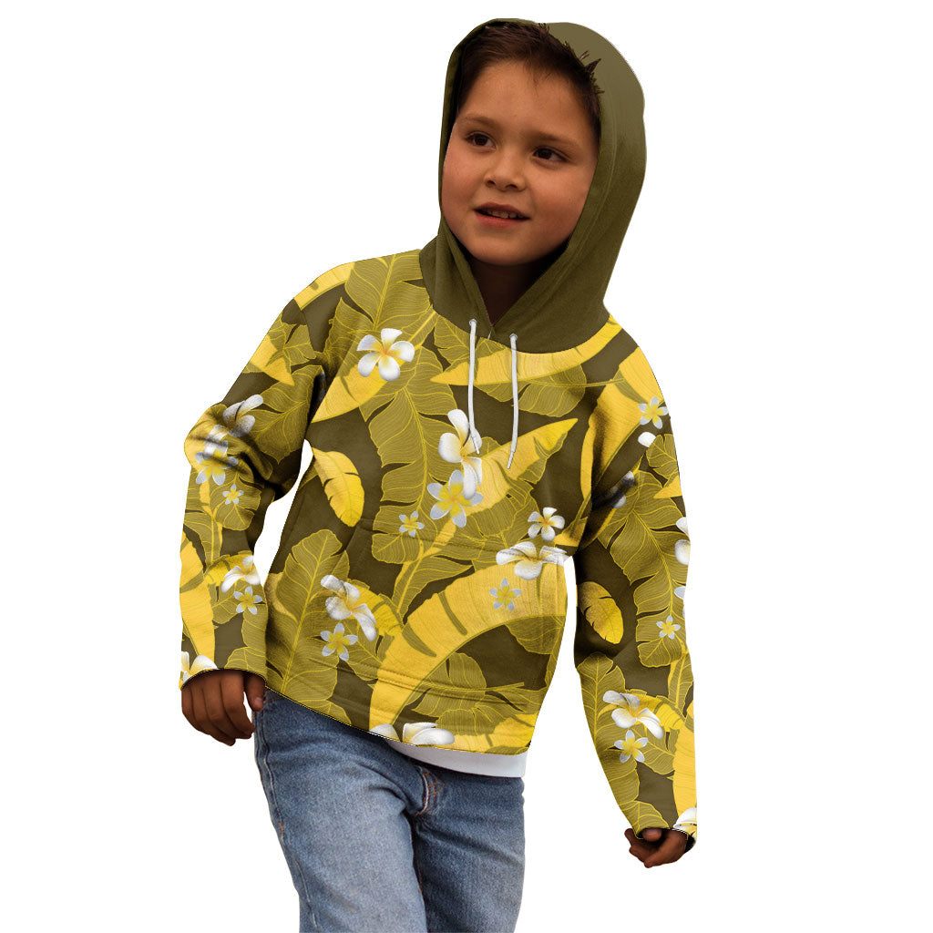 Yellow Banana Leaf Hawaii Kid Hoodie Lau Maia Plumeria Tropical Summer Vibes
