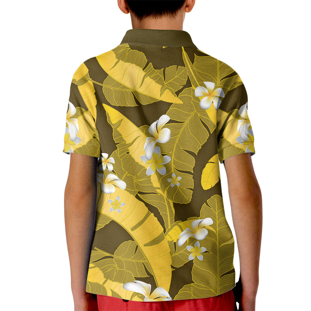 Yellow Banana Leaf Hawaii Kid Polo Shirt Lau Maia Plumeria Tropical Summer Vibes