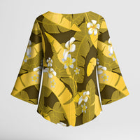 Yellow Banana Leaf Hawaii Kimono Sleeve Blouse Lau Maia Plumeria Tropical Summer Vibes