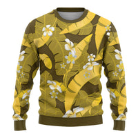 Yellow Banana Leaf Hawaii Ugly Christmas Sweater Lau Maia Plumeria Tropical Summer Vibes